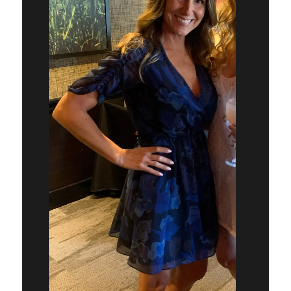 Ted Baker Blue Rose Mini Wrap Dress SIZE 0 Party Special Occasion Cocktail $300 - Picture 4 of 10